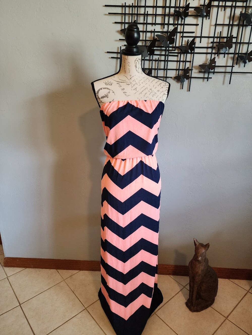 3 For $15! Rue21 Strapless Chevron Dress - Coral and Navy
